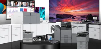 Multiple Sharp copiers and displays